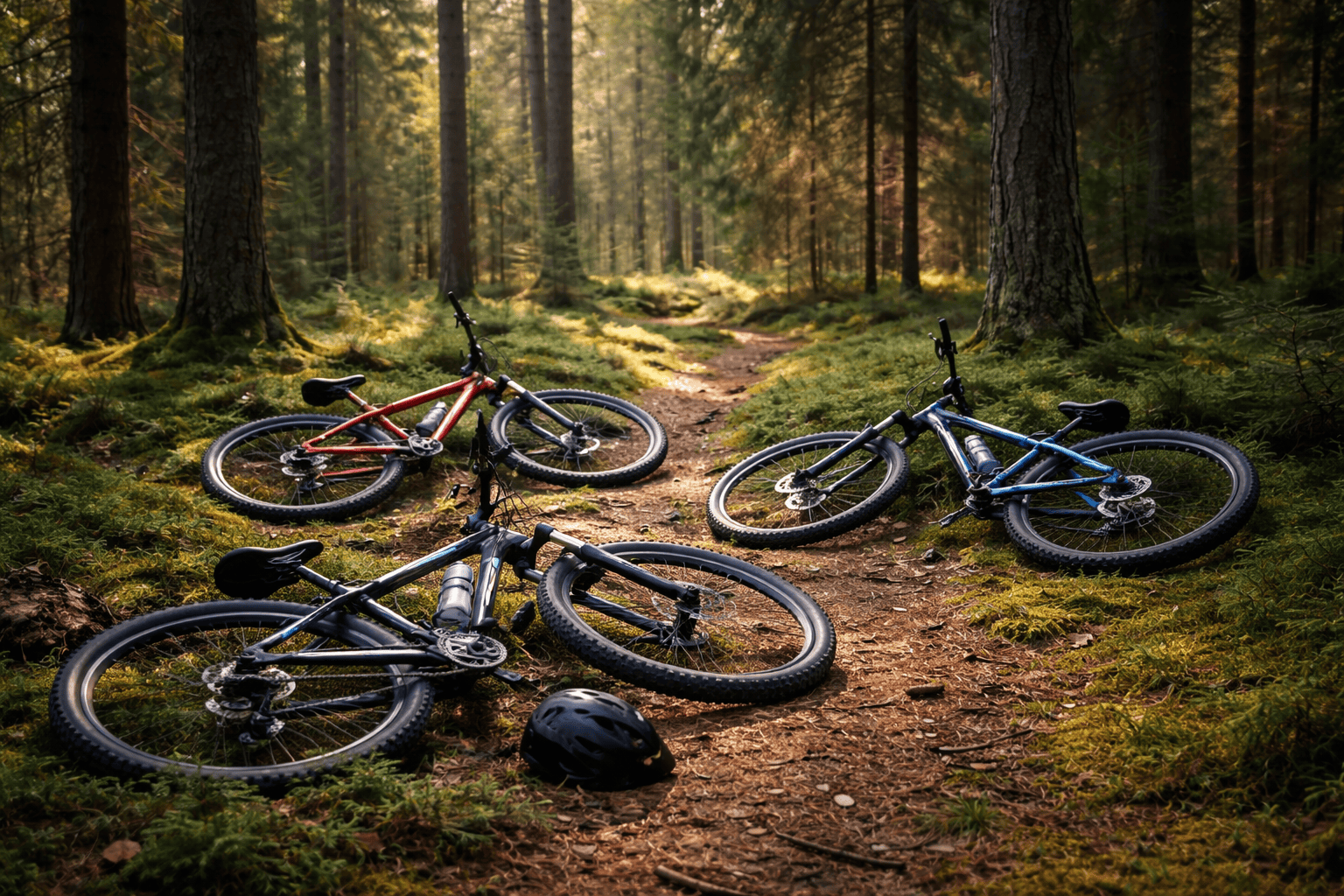 Tre cyklar i skogen