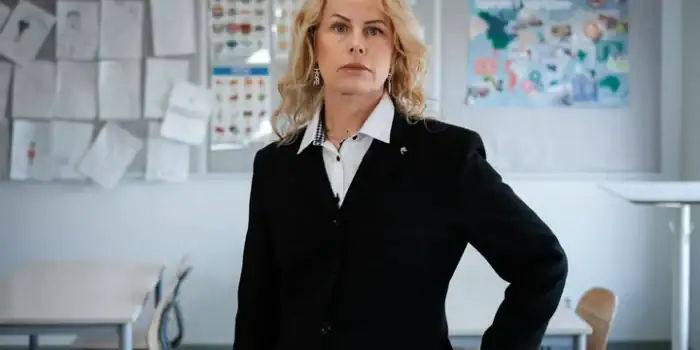 Anna Olskog, förbundsordförande Sveriges Lärare, i klassrum Sven Jansson
