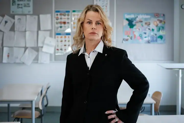 Anna Olskog, förbundsordförande Sveriges Lärare, i klassrum Sven Jansson
