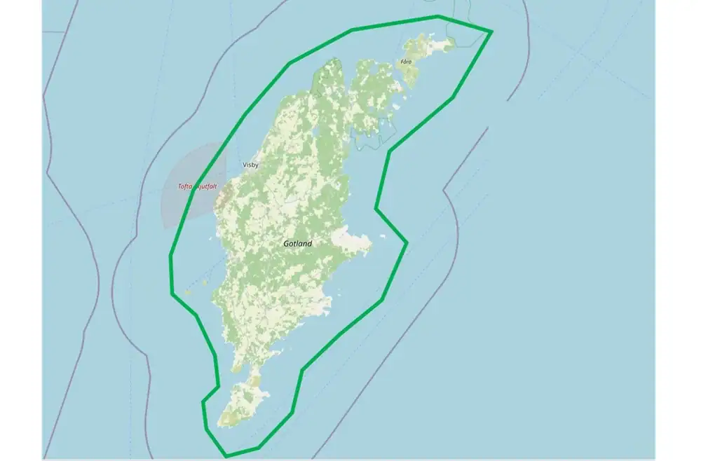 Gotland med omgivande vatten som kan komma att bevakas med drönare.